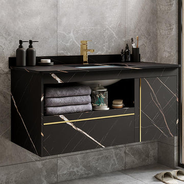 Modern 36" Black Floating Bathroom Vanity Wall Mount Ceramic Single Sink Vanity
